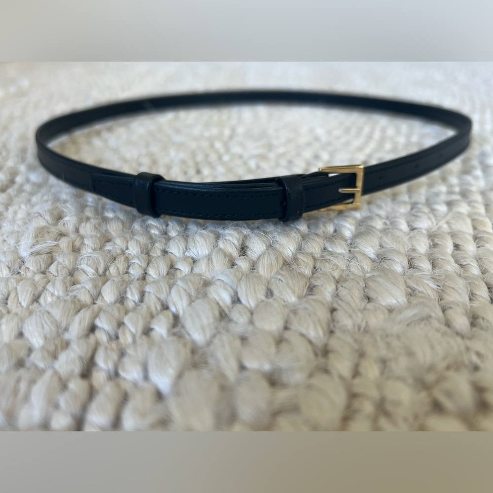 Elie Saab Black Thin Leather Belt Gold Buckle